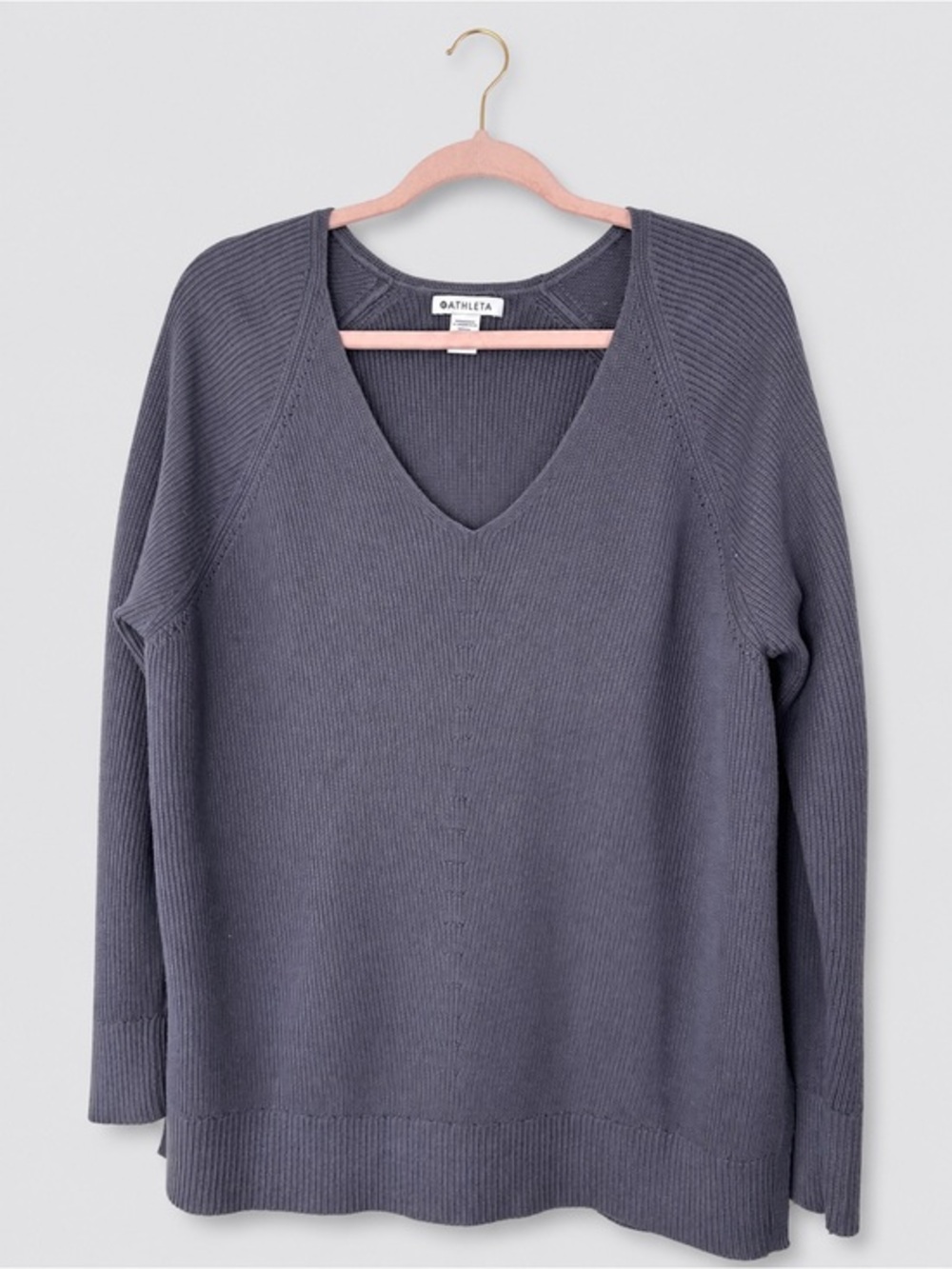 Athleta V-Neck Knit Sweater Relaxed Pullover Long Sleeve Cozy Athleisure